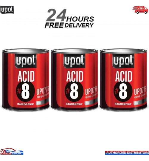 3x U-pol ACID 8 1K Etch Primer 1L Galvanised Aluminium Steel Metal Fast Drying